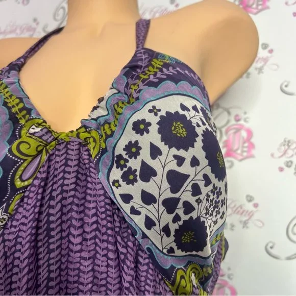 Wicked dress paisley print purple green blue white long maxi halter padded top - Picture 7 of 12